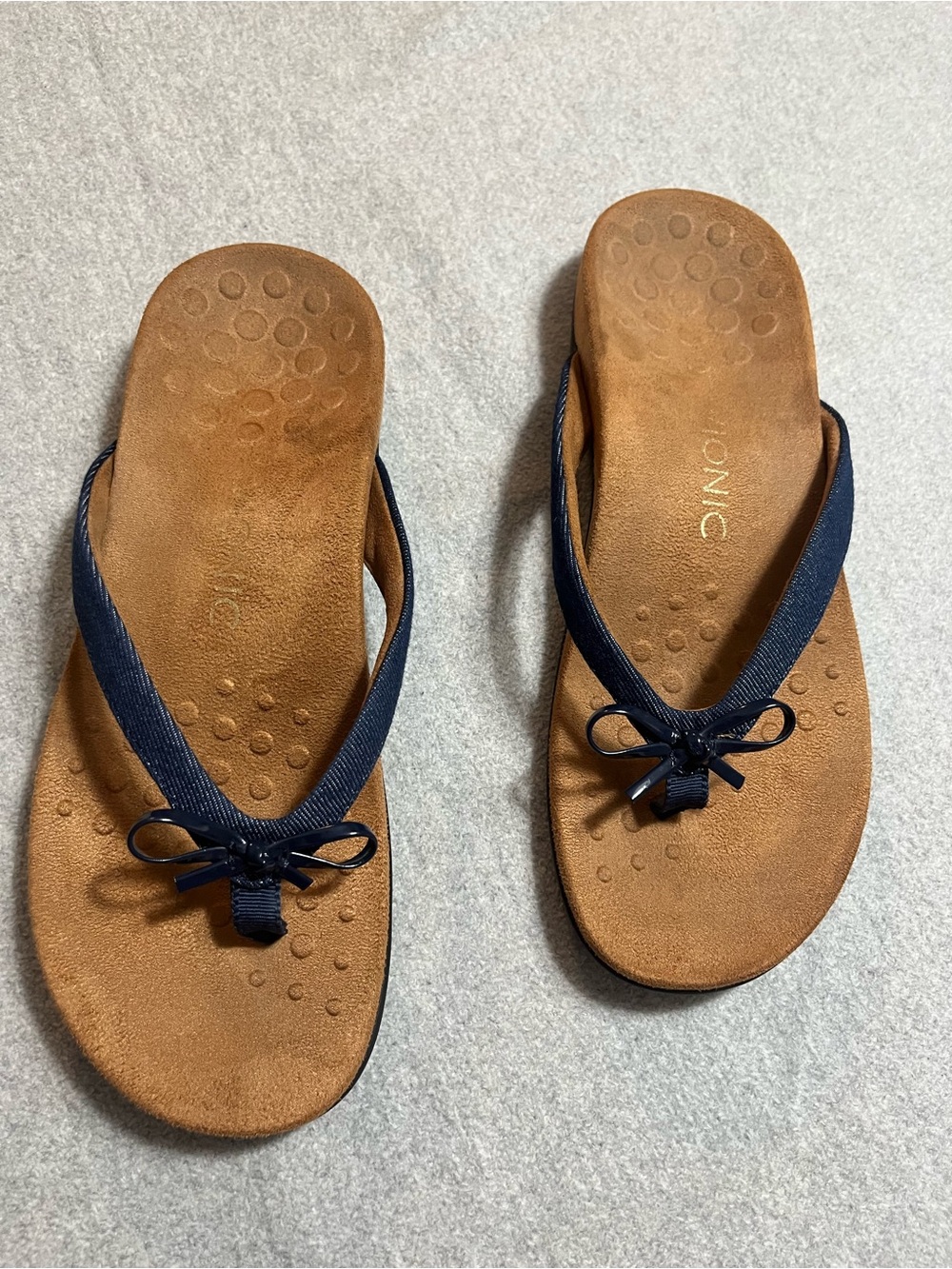 Vionic Bella Navy blue denim Ribbon Thong Sandals